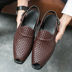 Men's Woven Effect Sandal Shoes Peep Toe Slip on Shoes