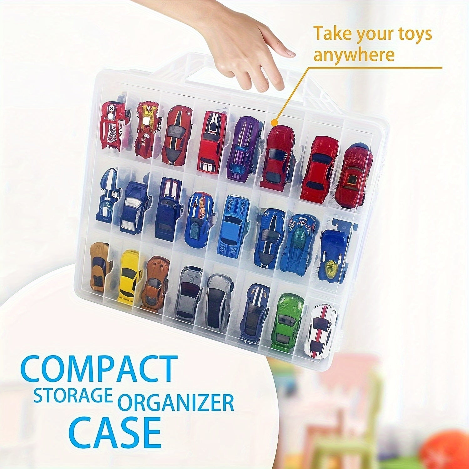 Toy Car Storage Organizer Display Cases 48 Compartments Portable Organizer