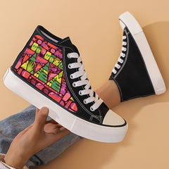 Abstract Print Flat Chunky Canvas Sneakers