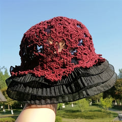 Ruffles Lace Bucket Hat Crochet Breathable Beach Sun Hats For Women