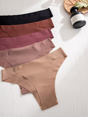 5 Seamless Solid Thongs Soft Comfy Stretchy Intimates Panties Women's Lingerie