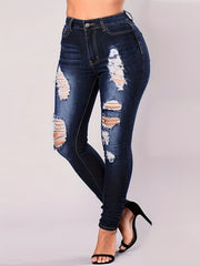 Ripped Washed Button Fly Skinny Jeans