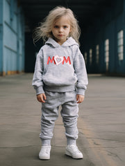 Breathable Activewear Set MOM & Heart Print Hoodies Pants Set For Spring Fall