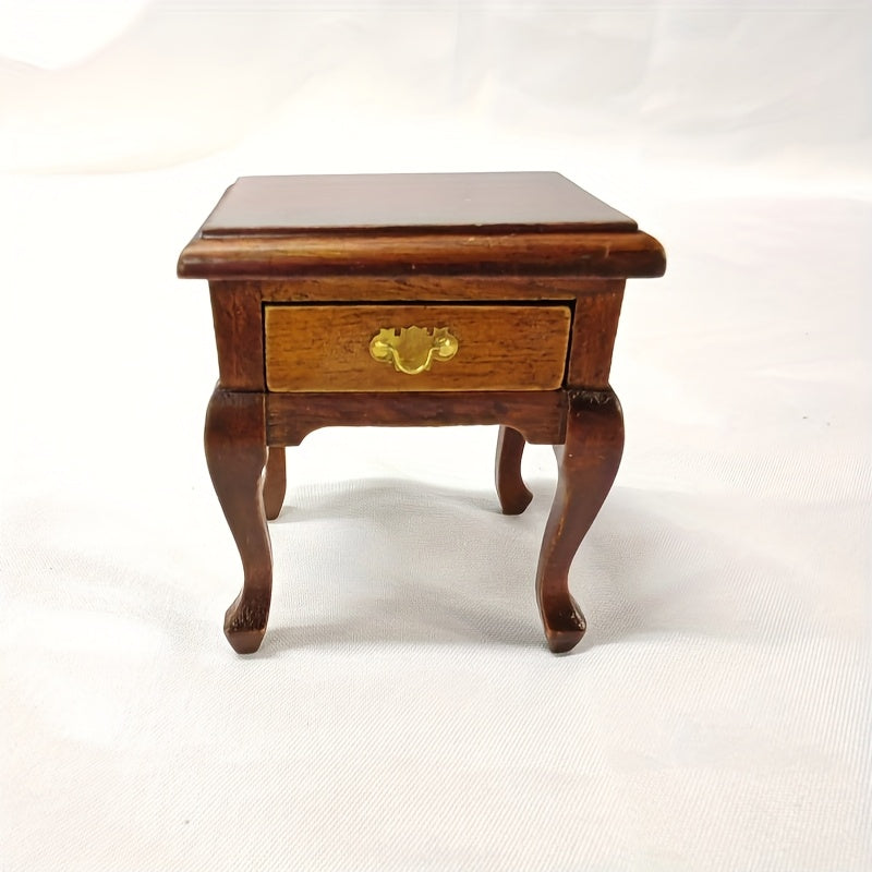1:12 Scale Vintage Bedside Table with Retro Radio & Golden Accents