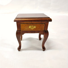 1:12 Scale Vintage Bedside Table with Retro Radio & Golden Accents