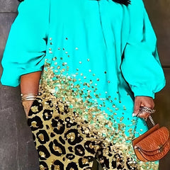 Glitter Leopard Print Plus Size Off Shoulder Romper
