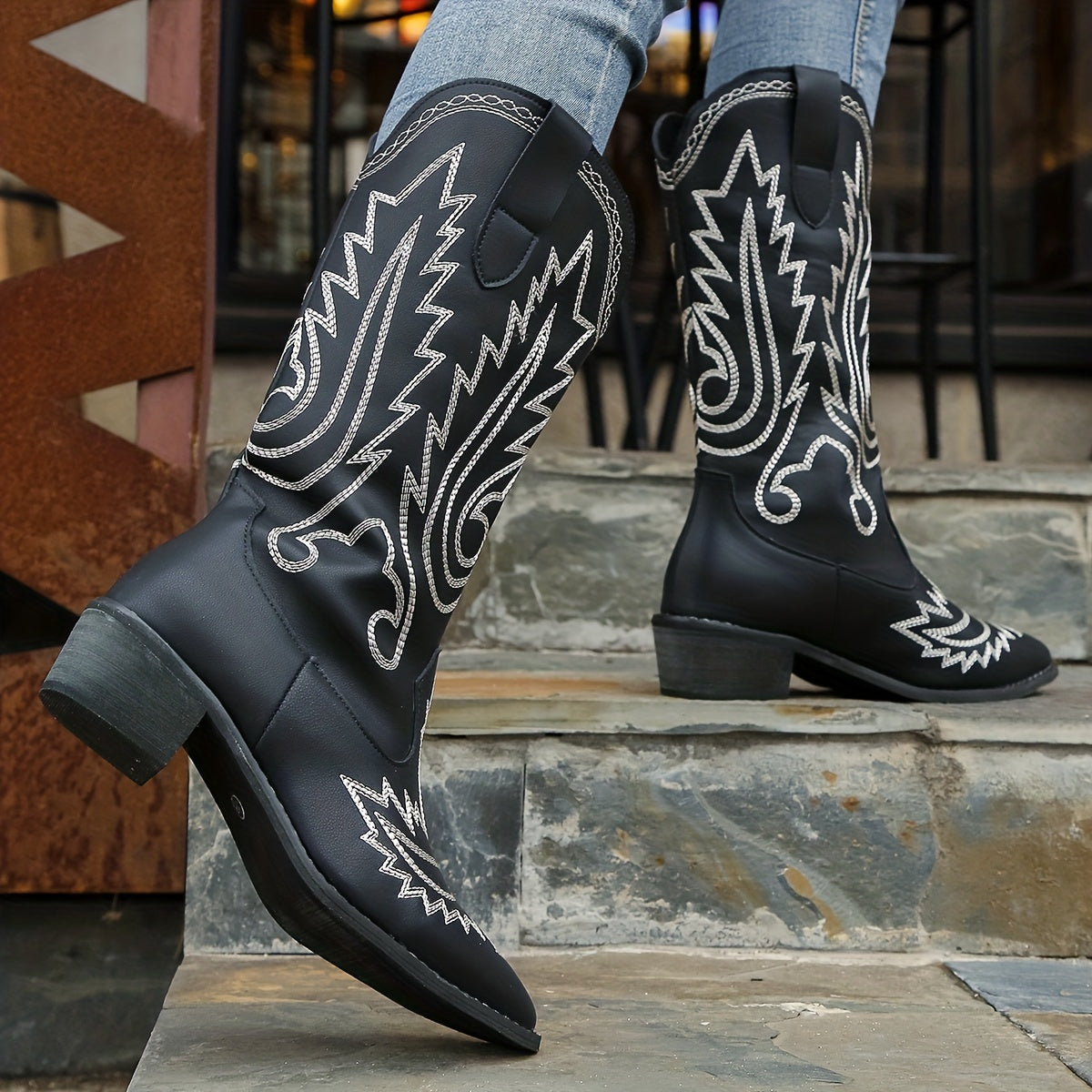 Women's Embroidered Western Boots Slip On Cowgirl Knight Boots
