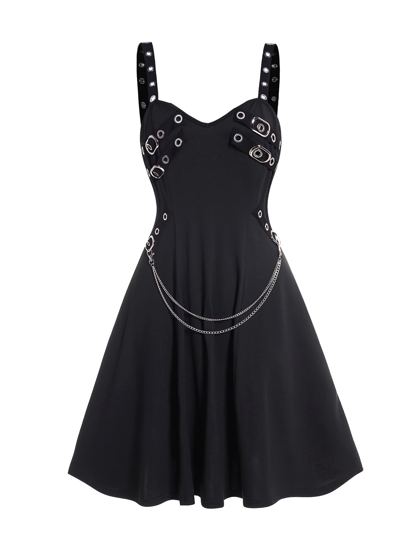 Solid Chain Dress Gothic Vintage V Neck Suspender Dress