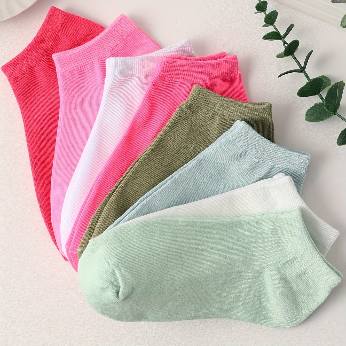 8 Pairs Solid Crew Socks Comfy & Breathable Women's Stockings