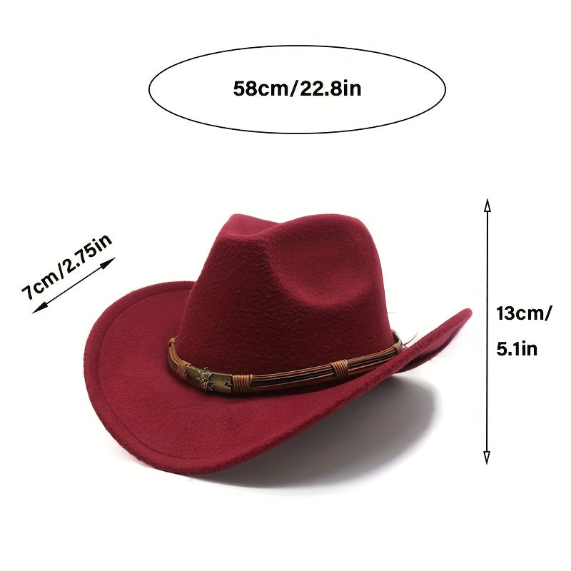 Men's Western Woolen Cowboy Hat Rolled Brim Knight Hat