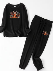 Women's Plus Elk & Letter Print Fleece Top & Joggers Pajamas Set