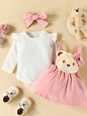 3pcs Newborn Baby Girls Rompers & Suspender Skirt Set