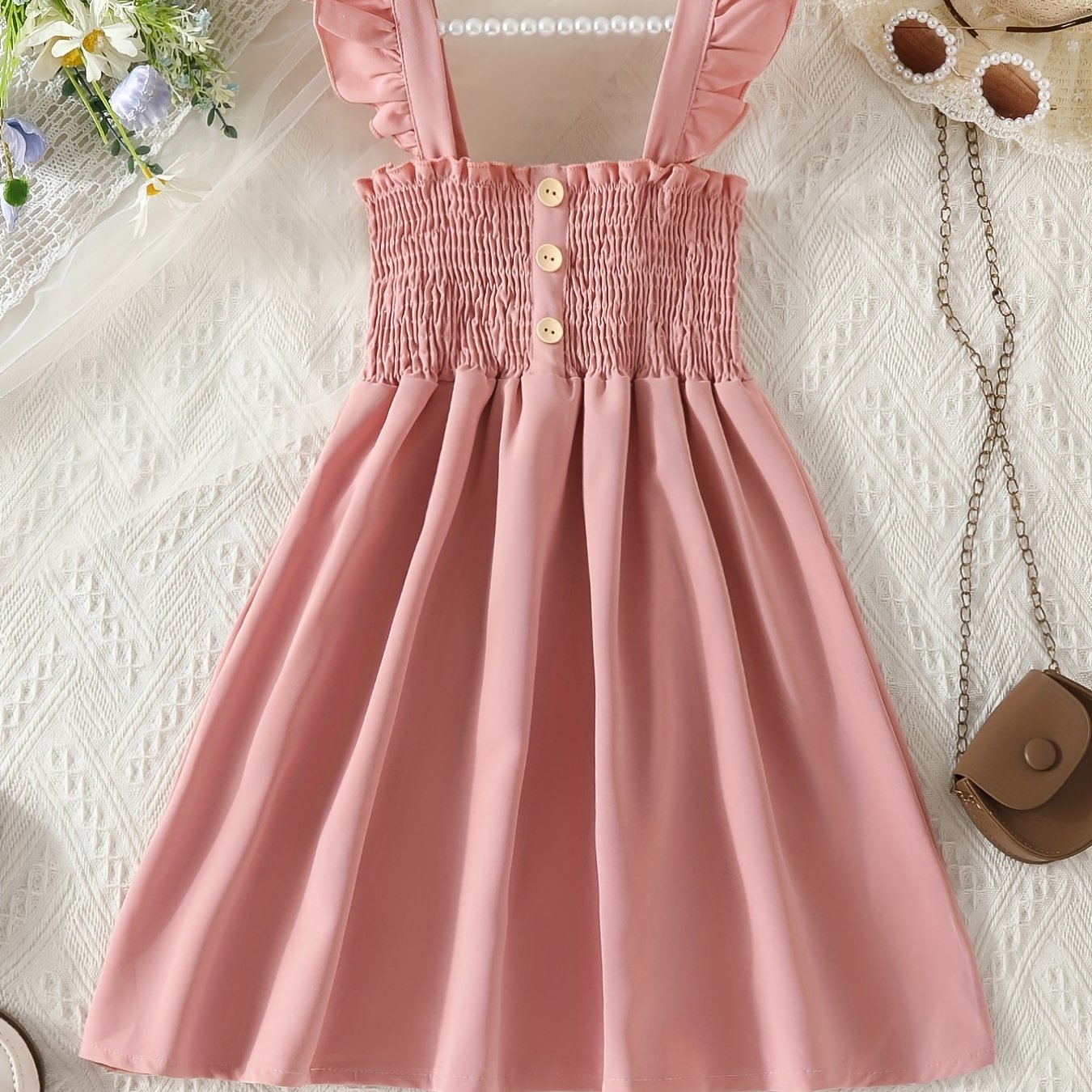 Girls' Ruffle Sleeveless Button Dress Summer Beach Casual A line Sun