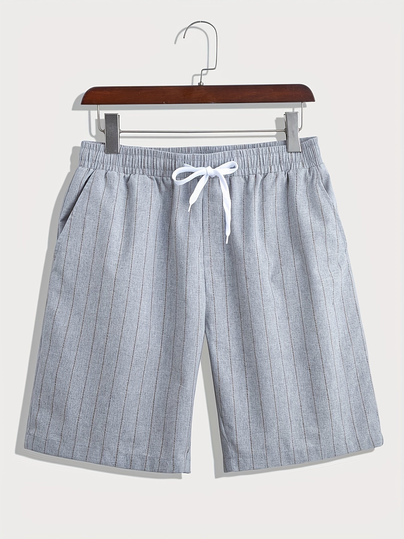 Striped Pattern Comfy Shorts Men's Casual Waist Drawstring Flat Front Shorts
