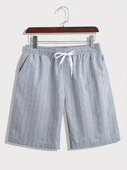 Striped Pattern Comfy Shorts Men's Casual Waist Drawstring Flat Front Shorts