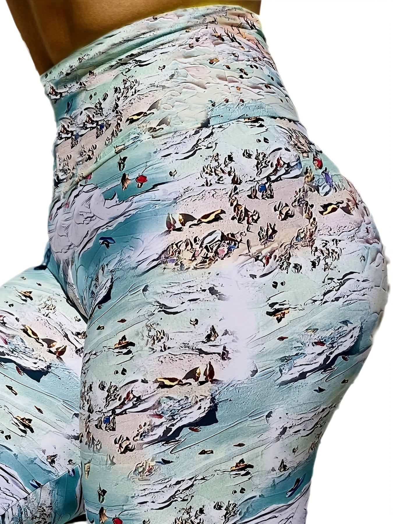 Sea Beach Print High Waist Tummy Control Fitness Pants