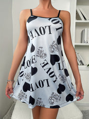 Heart & Letter Print Nightdress Spaghetti Strap Sleep Dress Women's Sleepwear