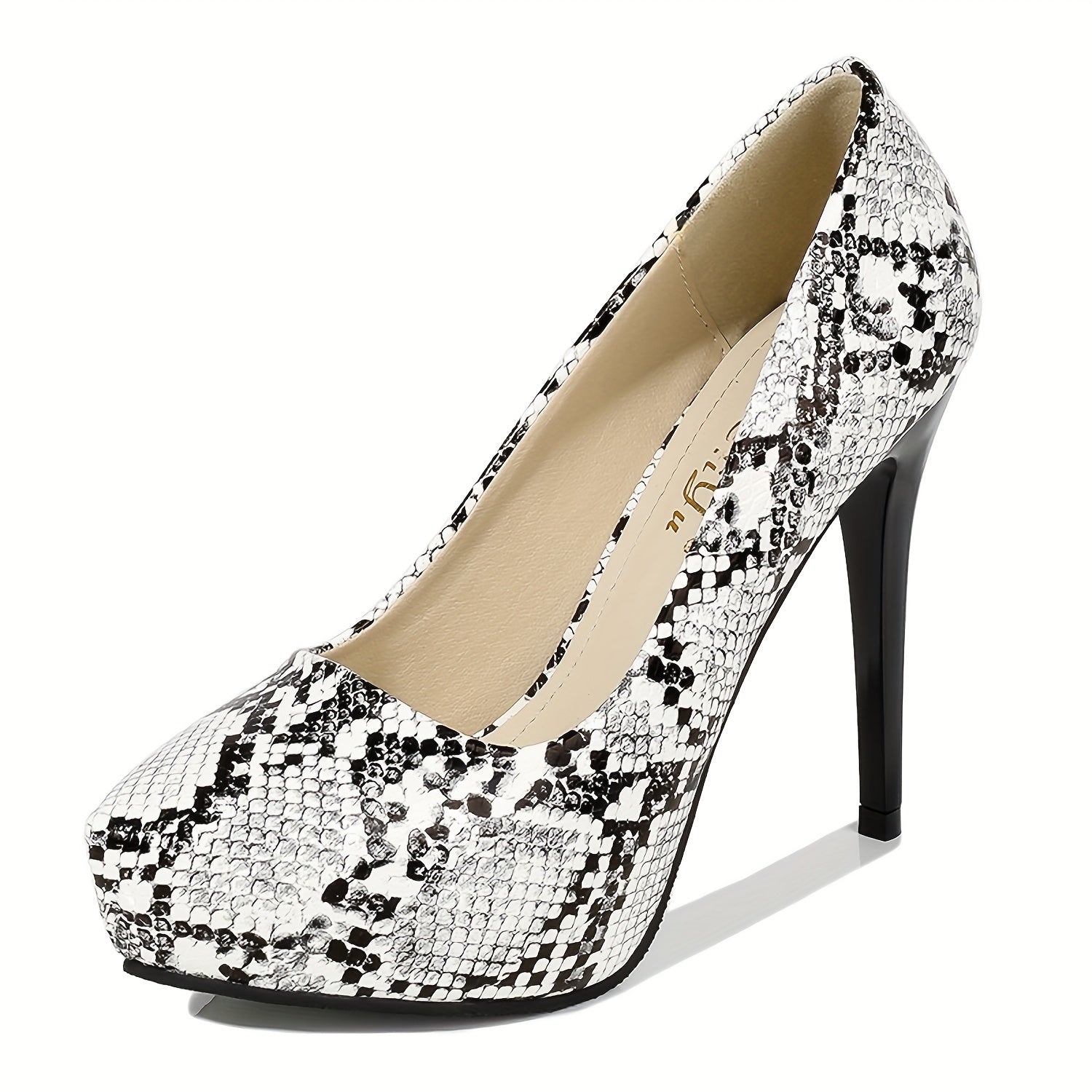 Women's Snakeskin Platform Slip-On Stiletto Heel Shoes