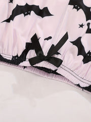 Bat Print Pajama Set Lace Trim Cami Top & Shorts Sleepwear