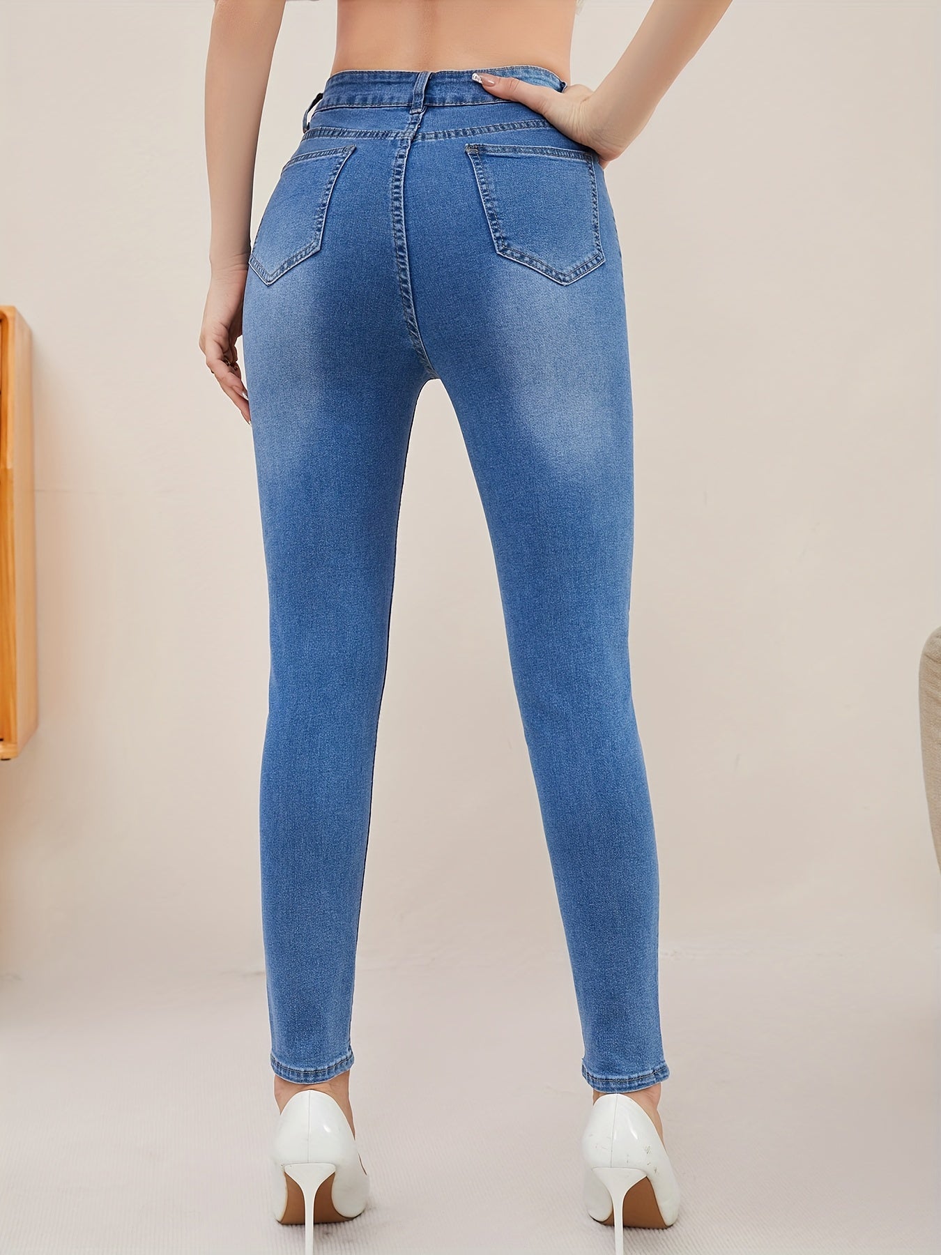High Rise Button Fly Skinny Jeans