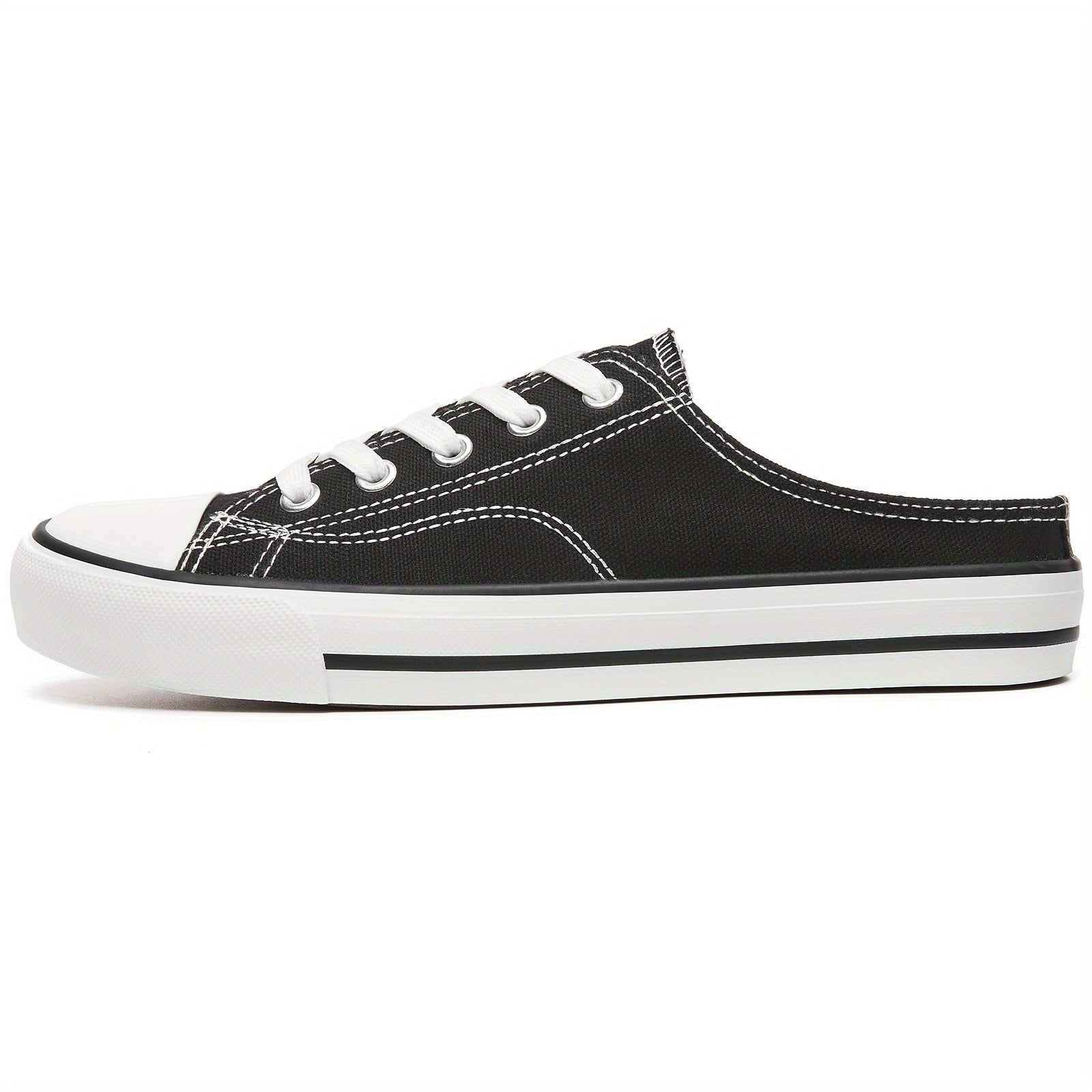 Flat Mules Canvas Sneakers Lace Up Casual Slip On Shoes