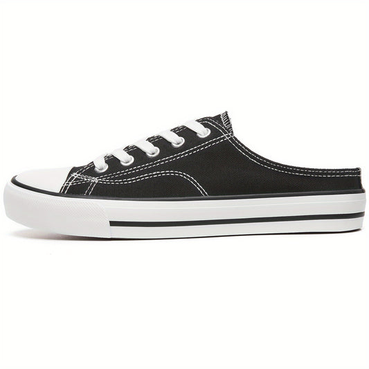 Flat Mules Canvas Sneakers Lace Up Casual Slip On Shoes