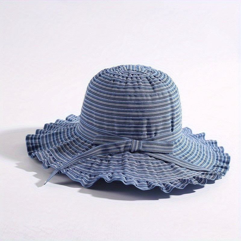 Striped Sun Hat Ribbon Bowknot Bucket Hat