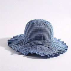 Striped Sun Hat Ribbon Bowknot Bucket Hat