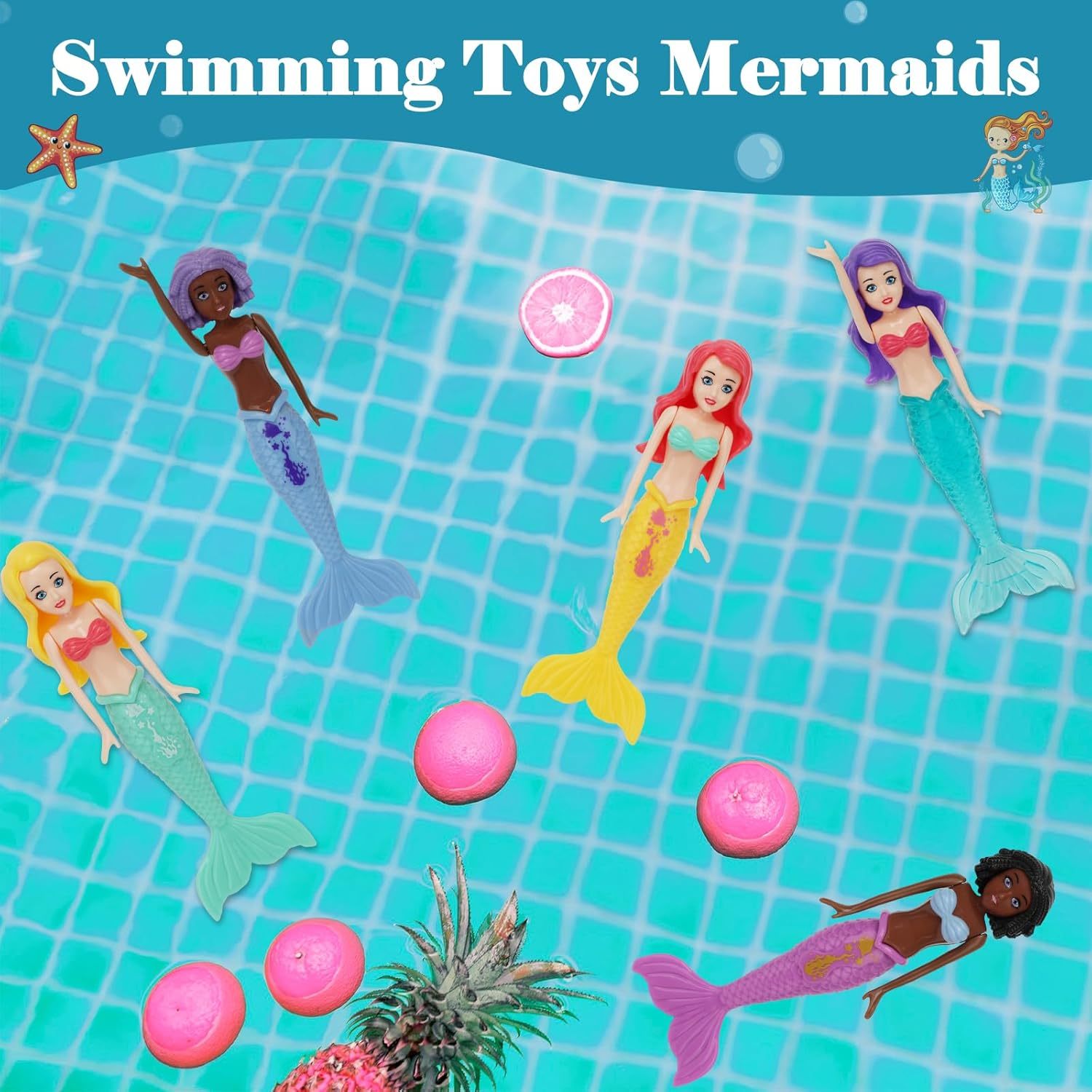 Set of 5 Mermaid Bath Toys - Swim and Dive in Bathtubs, Pools