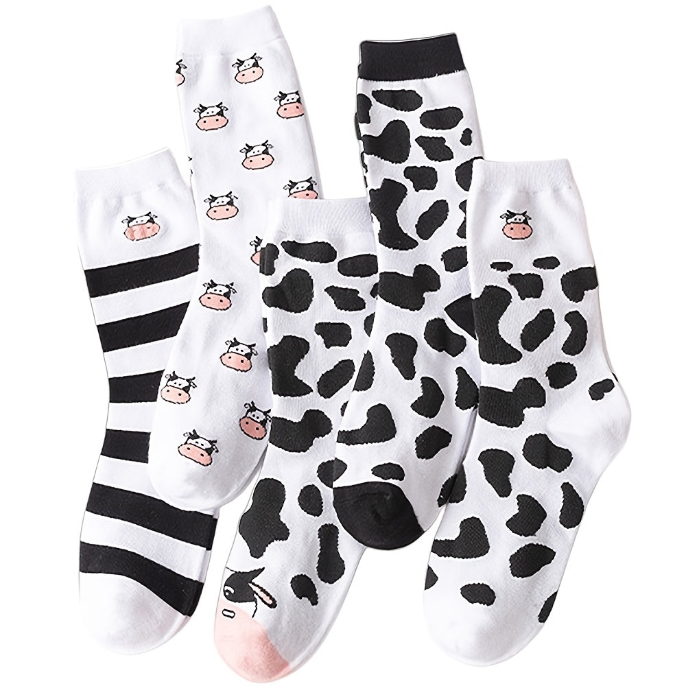 5 Pairs Mixed Pattern Casual Mid Tube Socks Women's Stockings