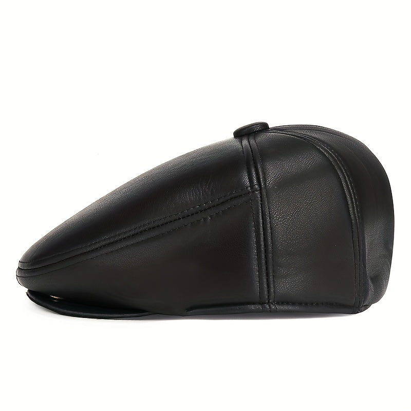 Winter Windproof PU Leather Beret Ear Warmer for Outdoor Cycling Hiking