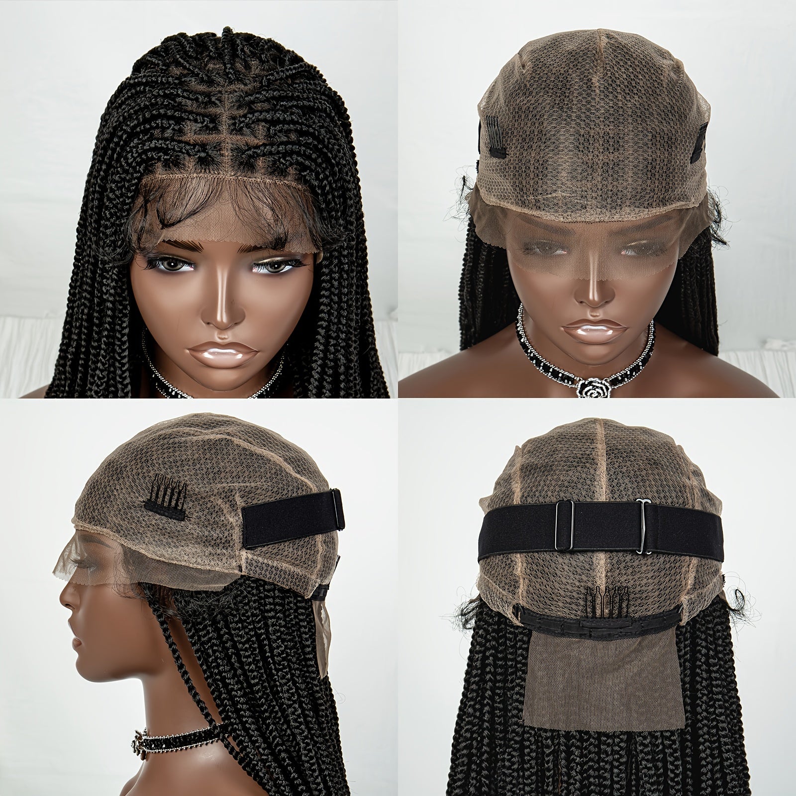 Triangle Knotless Box Braided Wig Full Lace Front Synthetic Natural Look