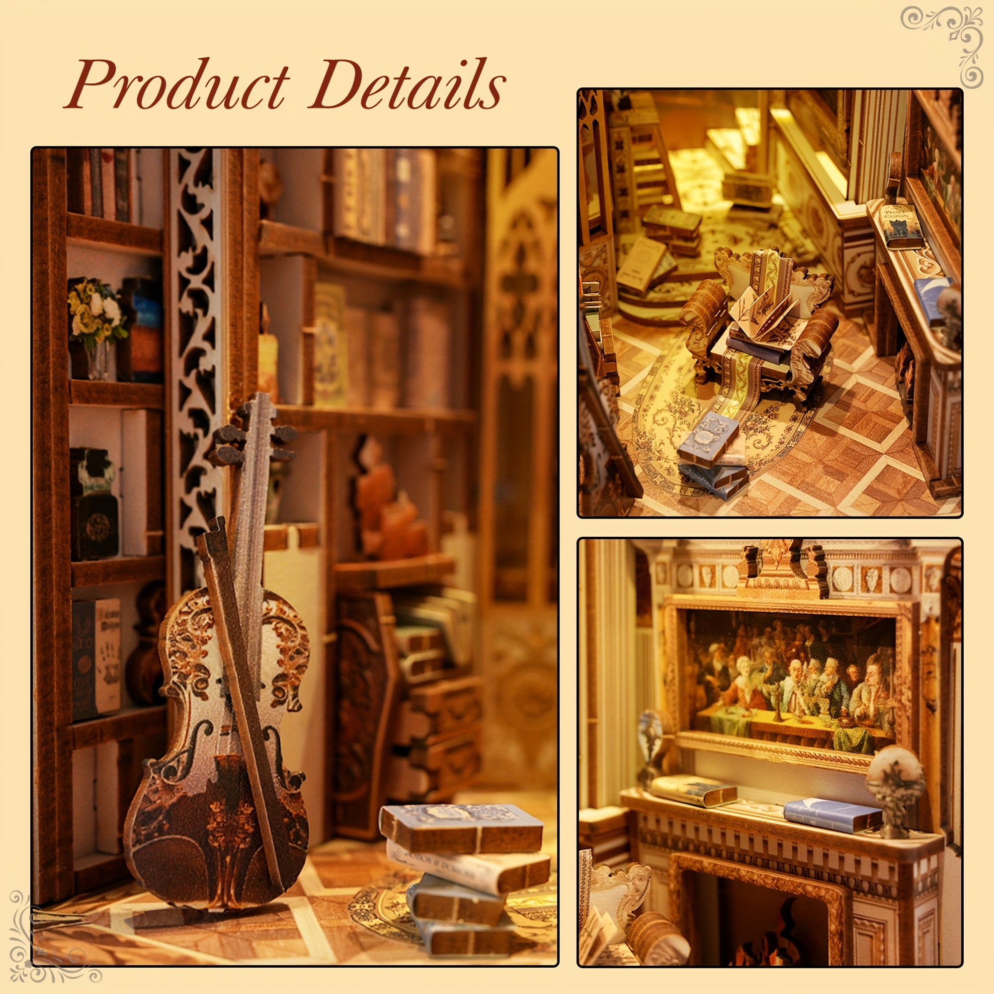 3D Puzzle DIY Book Corner Kit Dollhouse Bookshelf Insert Craft Project