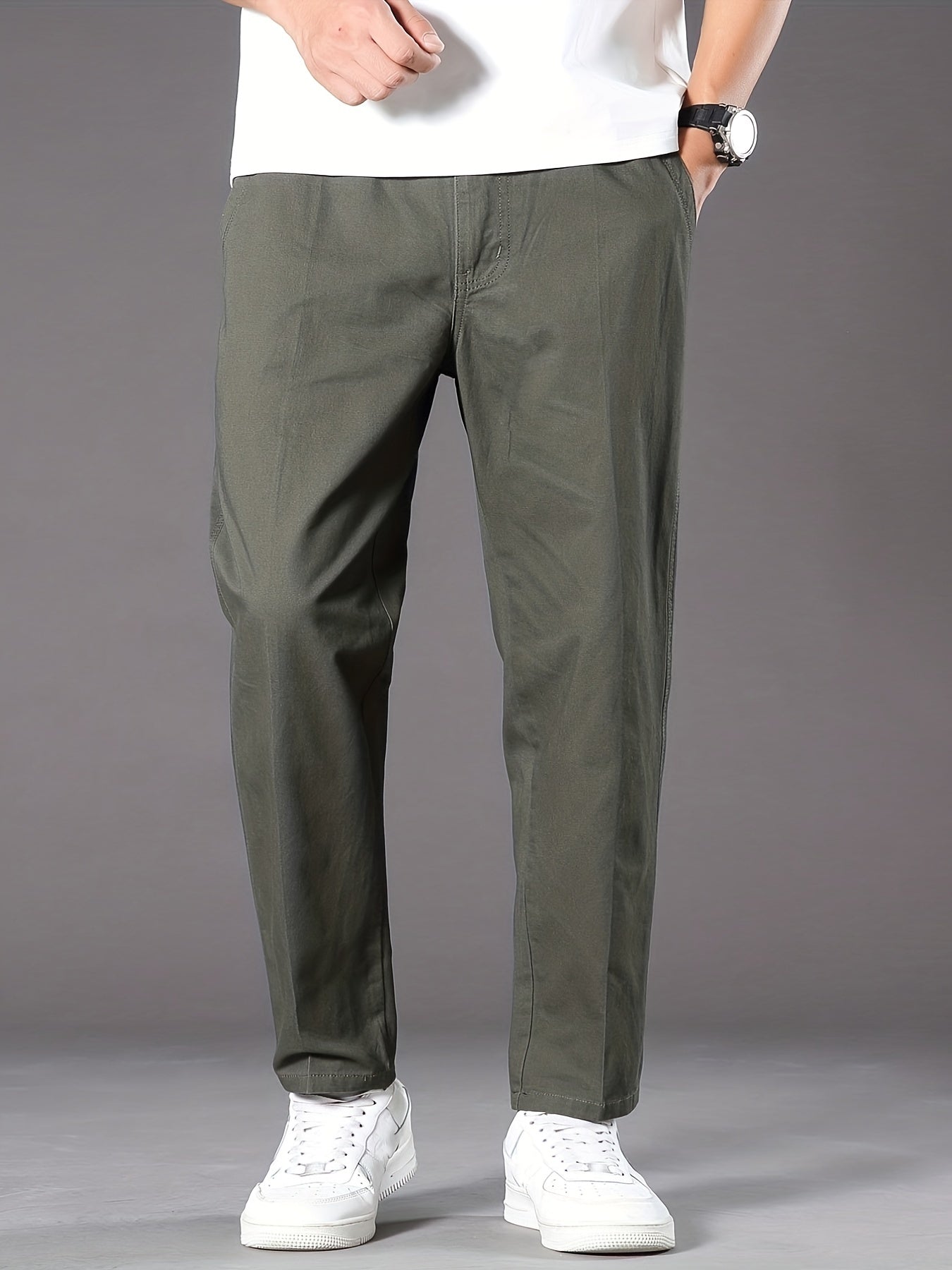 Men's Cotton Elastic Waist Casual Loose Straight Leg Pants