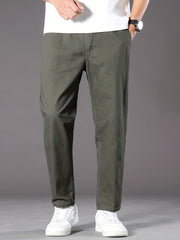 Men's Cotton Elastic Waist Casual Loose Straight Leg Pants