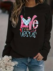 LOVE Letter Graphic Fleece Sweatshirt Round Neck Pullover Tops