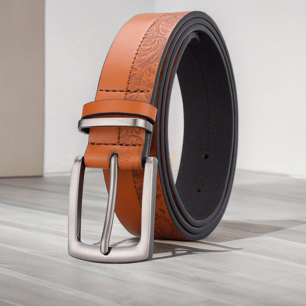 Men's Retro Flowers Pattern Buckle Belt Decorative Accessories