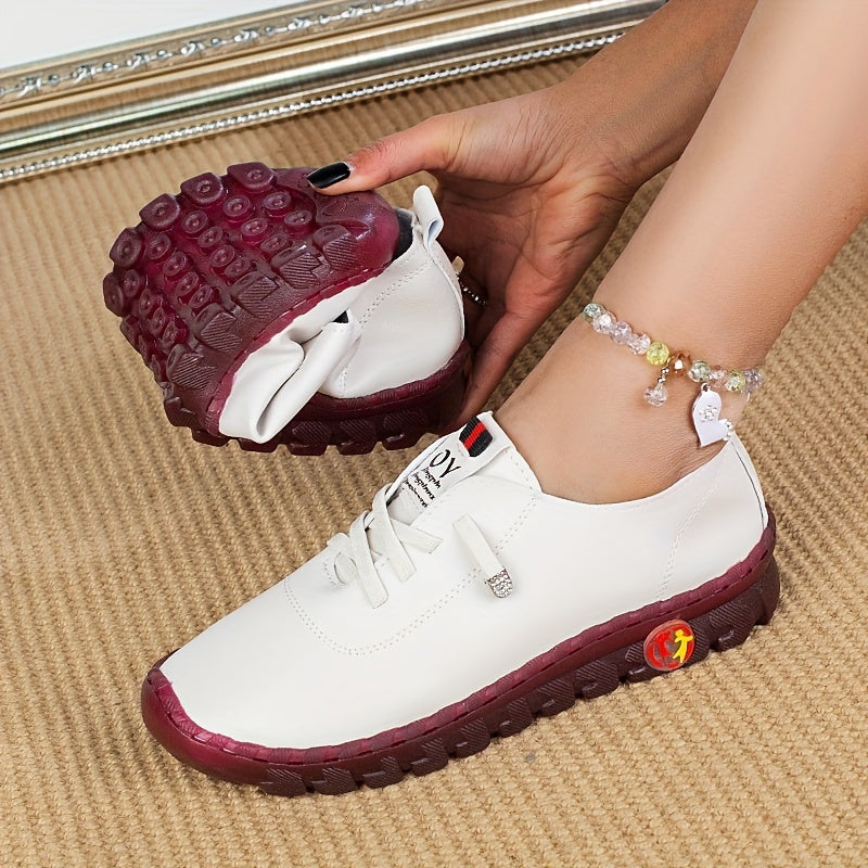 Women's Faux Leather Sneakers Lace Up Walking Shoes