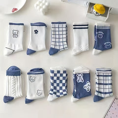 10 Pairs Cartoon Bear Print Socks Mid Tube Women's Stockings