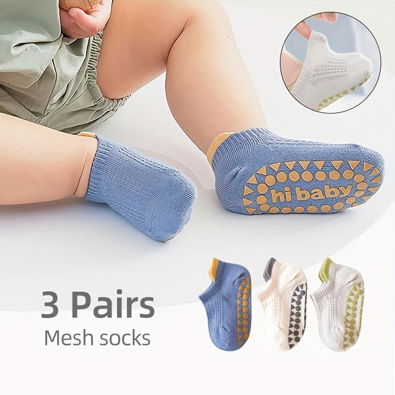 3 Pairs Boys Kids Mesh Breathable Non Slip Ankle Socks