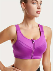 Wireless Zip Up Sports Bra Hollow Out Push Up Tank Bra