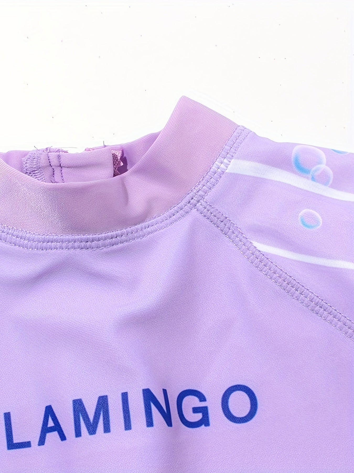 Flamingo Print Girls One Piece Swimsuit Short Sleeve Zipper Round Neck