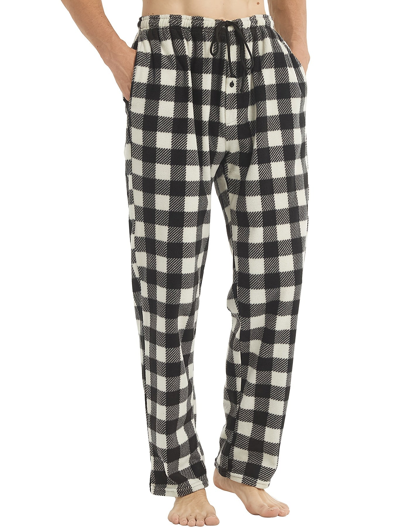 Men's Casual Warm Fleece Plaid Pajama Pants
