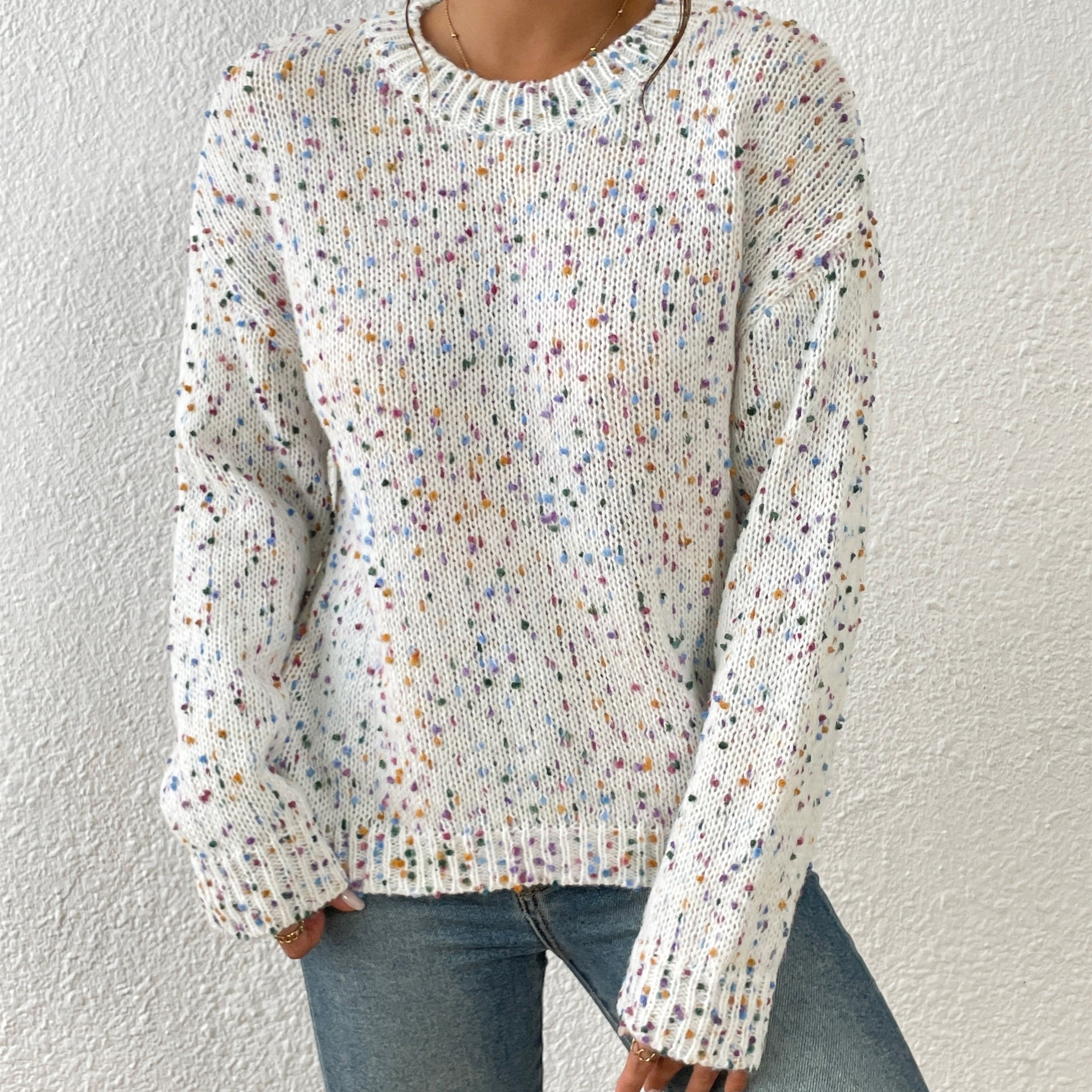 Women's Colorful Crew Neck Loose Sweater