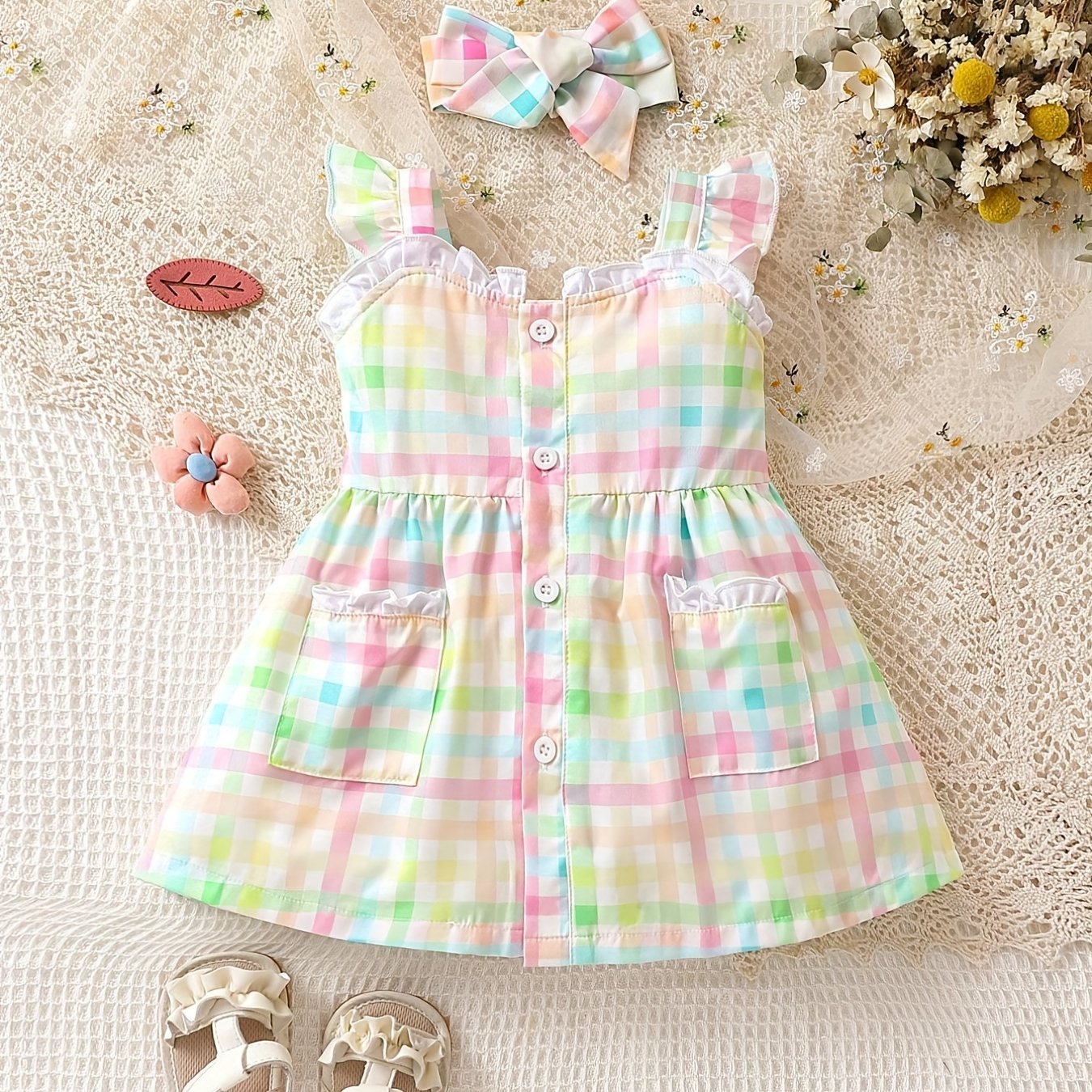 Summer Baby Girl's Suspender Skirt & Hairband Infant Dress Set