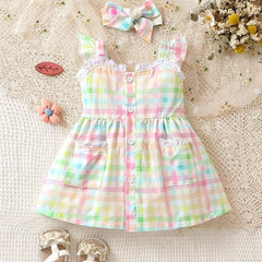 Summer Baby Girl's Suspender Skirt & Hairband Infant Dress Set