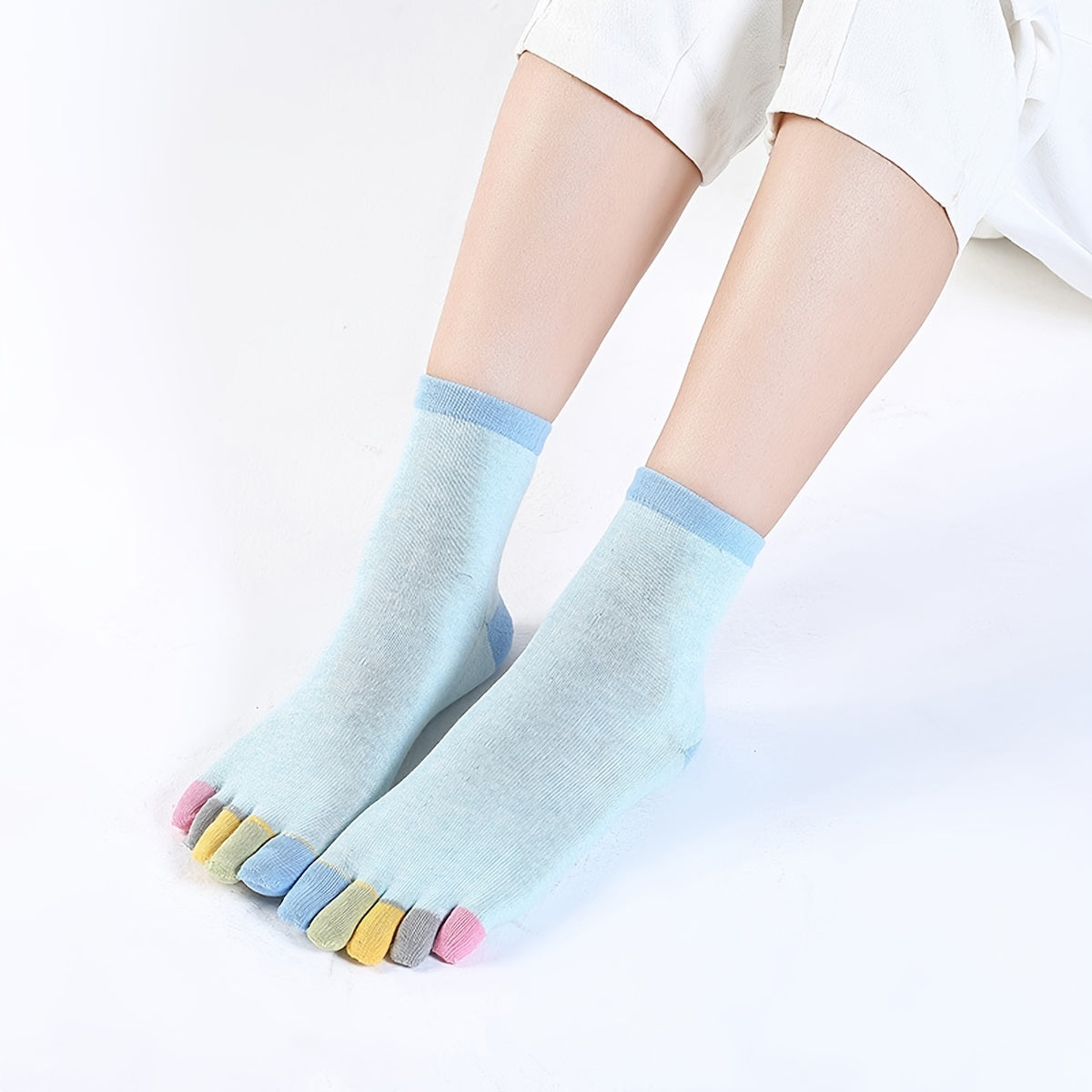 Colourful Toe Socks for Women Cotton & Breathable Mid Tube Stockings