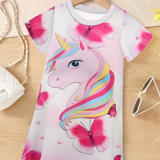 Unicorn & Butterfly Short Sleeve Dress - Summer Gift