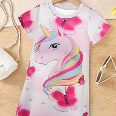 Unicorn & Butterfly Short Sleeve Dress - Summer Gift