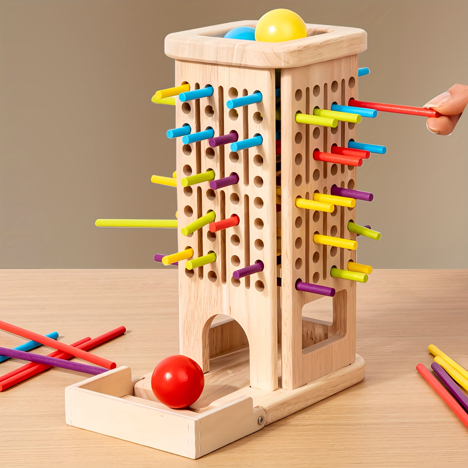 Kids 3-in-1 Wooden Math Puzzle Toy with 40 Sticks & 5 Balls
